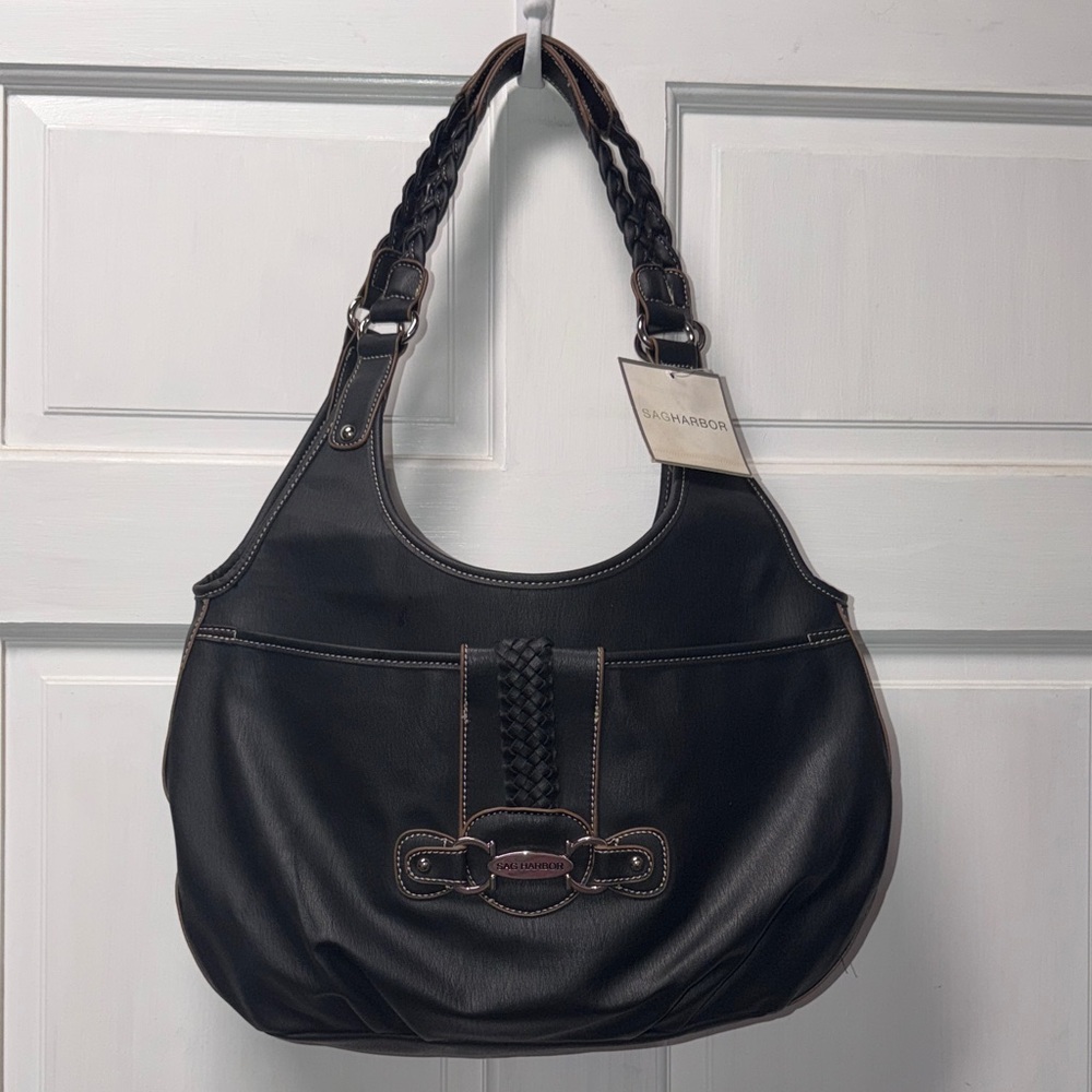 New! Sag Harbor Black Hobo Bag with Braided Detail